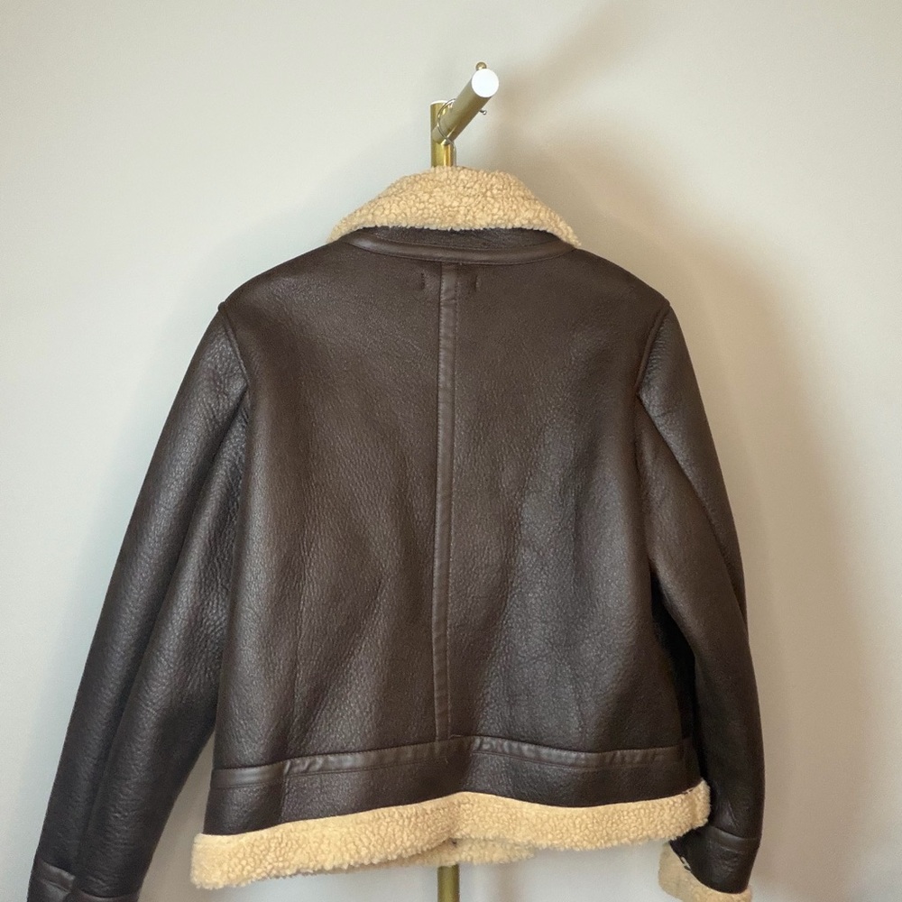Sonoma Faux Shearling Aviator Jacket Brown Cream Sherpa L - Picture 3 of 7